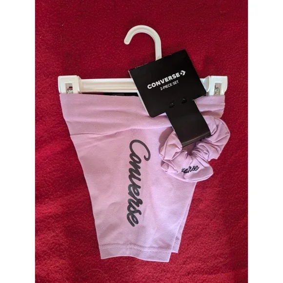 Converse Girls Beyond Pink Bike Shorts and Scrunchie 2 Piece Set Size 5 NEW