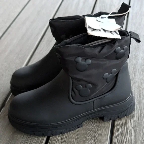 Zara Kids‎ Disney Mickey Mouse Black Quilted Ankle Boots Size 11 NWT