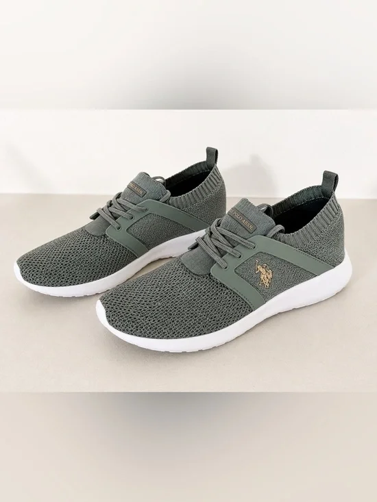 U.S. Polo Assn. Olive Gray Knit Slip-On Sneakers White Sole Women’s Size 10
