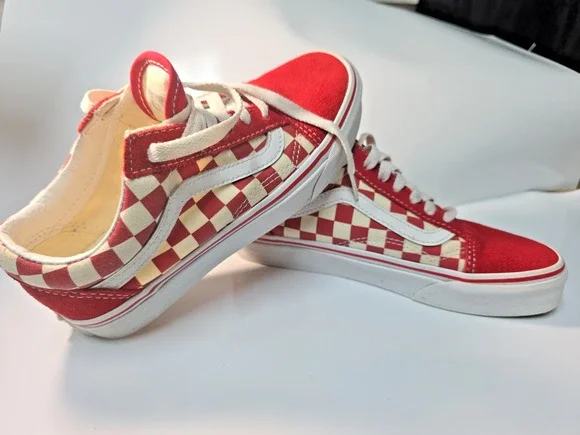Vans Womens Old Skool Primary Checkerboard Racing Red White Suede Shoes Size 5.5