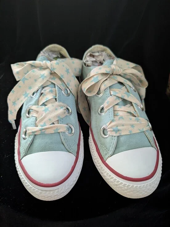 Converse Kids Light Blue Canvas Sneakers with Star Laces