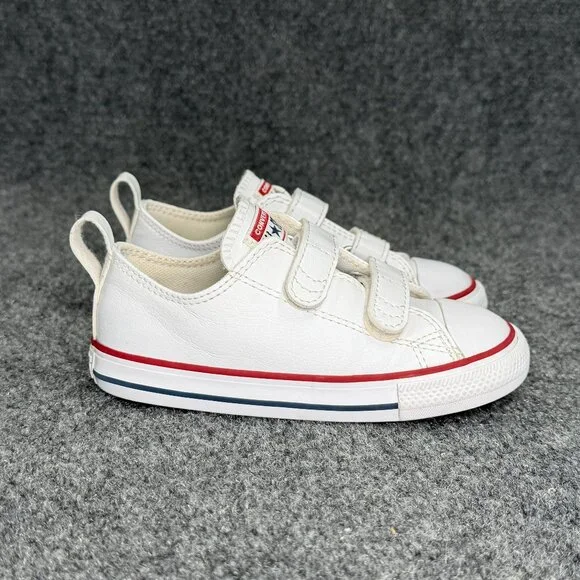 Converse Chuck Taylor All Star Sneakers Kids‎ Size 9 White Leather Low Hook Loop