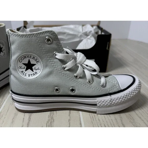 Converse Youth Size 1 Chuck Taylor All Star EVA Lift Hi Gray/White Canvas Shoes
