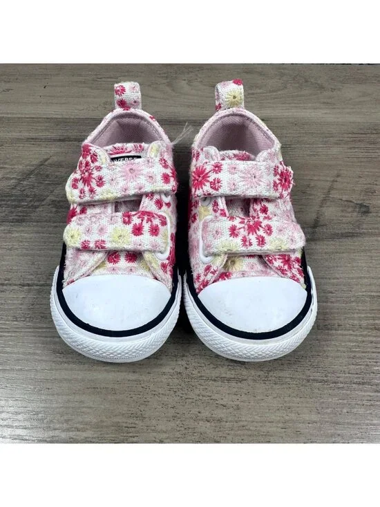 Converse Toddler All Star Floral Print Sneakers Size 5 Pink & White
