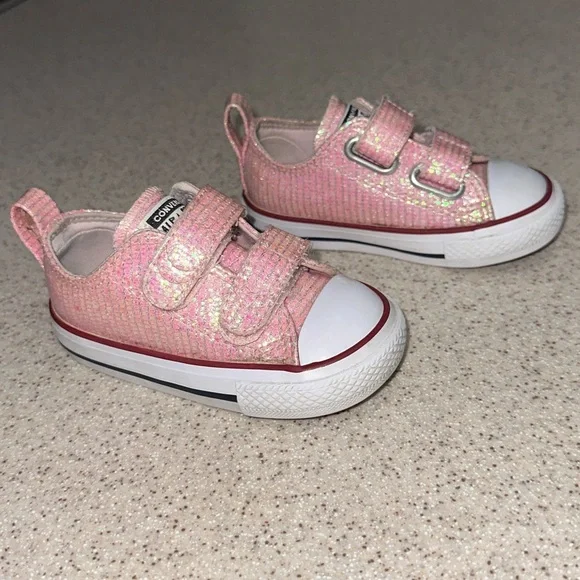 Converse Chuck Taylor All Star 2V Ox Toddler's Shoes Glittery Pink Sneakers 5