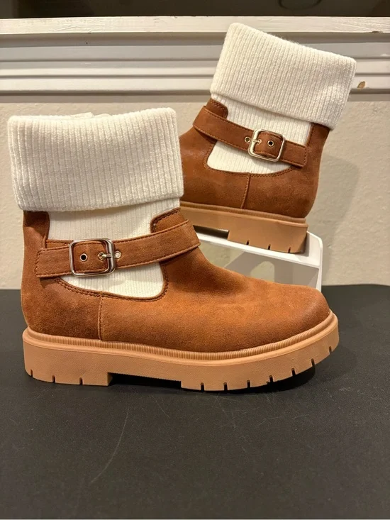 Cat & Jack Kristie Cognac Knit Cuff Boots Youth Size 3Y NWT Fast Shipping