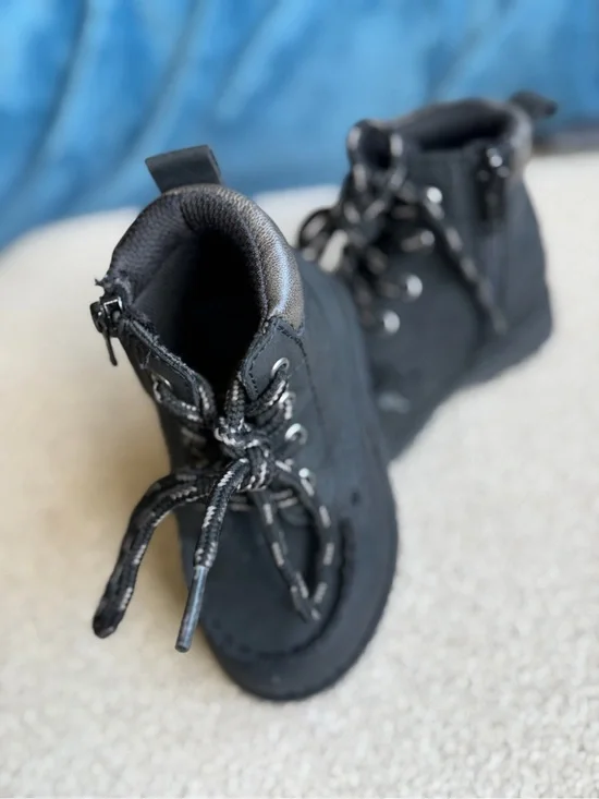 Black Kids Lace-Up Outdoor Boots