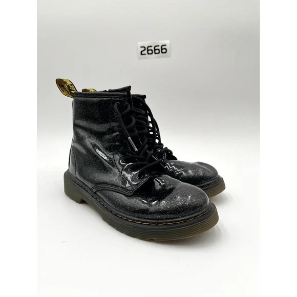 Dr. Martens Glitter 1460 Junior Kids 3 Boots Black Leather Round Toe Combat Boot