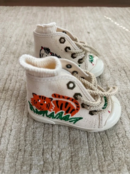 Kids Canvas High-Top Sneakers Animal Design White Sz 2