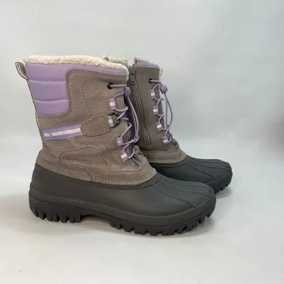 Lands End Youth 6M Winter Snow Boots Gray Purple Insulated All Weather Waterprof