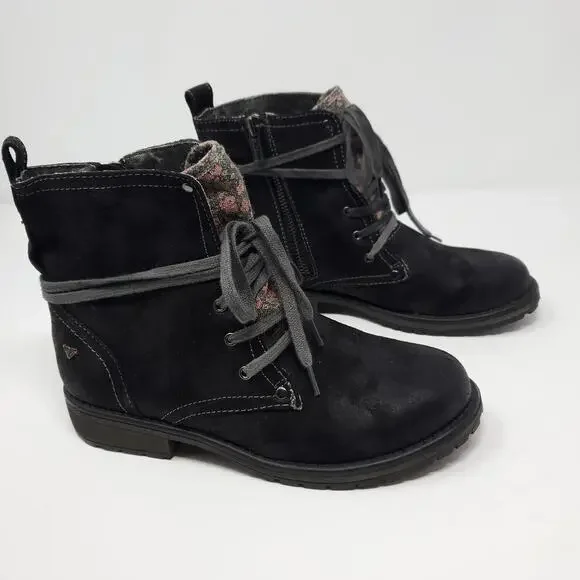 Roxy RG Bowman - Lace-up Faux Leather Boots in Black Size 3