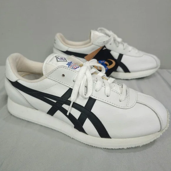 Vtg Asics Cheer Shoes Women 9.5 White Black Leather NCA Cheerleading