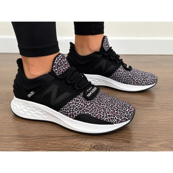 New Balance Fresh Foam Roav Women's Black Leopard Lace-Up Low Top Mesh WROAVBV