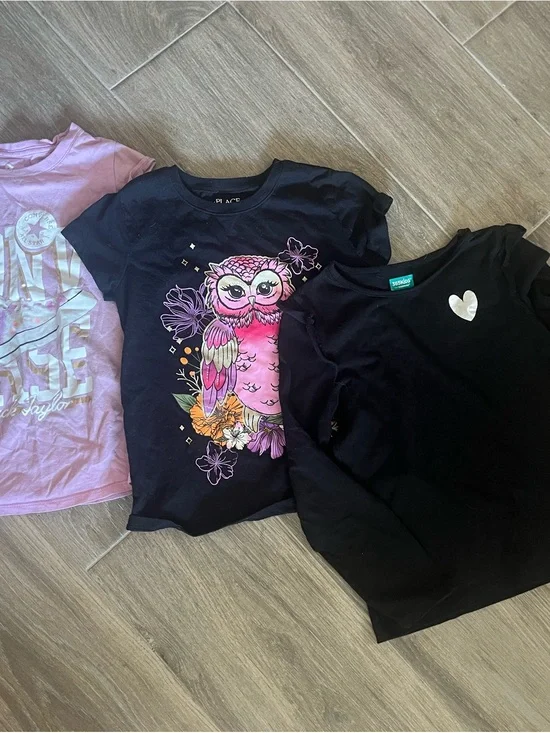 Pink shirt, Black Short Sleeve Owl Graphic tee and long sleeve black tee