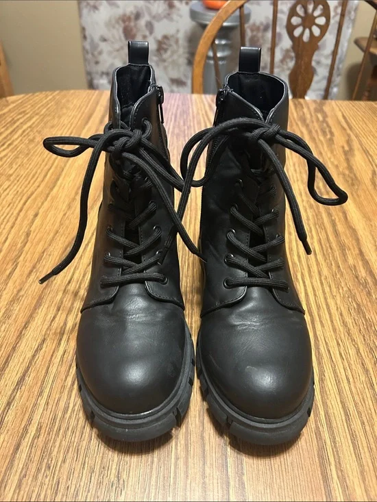 Buckle Black Lace-Up Kids Ankle Boots