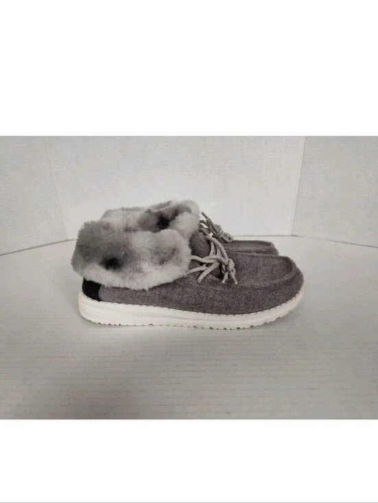 Hey Dude Britt Youth Faux Fur Ankle Boots size Y4 - L5  Gray Shoes Booties