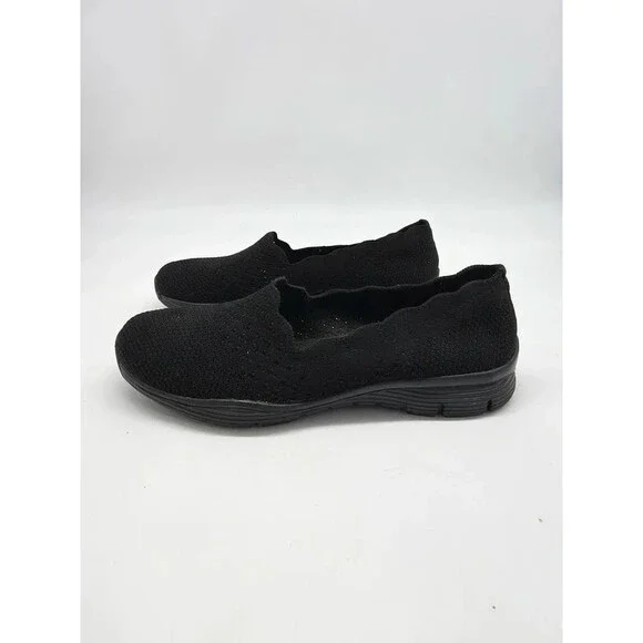 Skechers Seager Stat Memory Foam Black Knit Slip On Loafer Flat Size 8.5