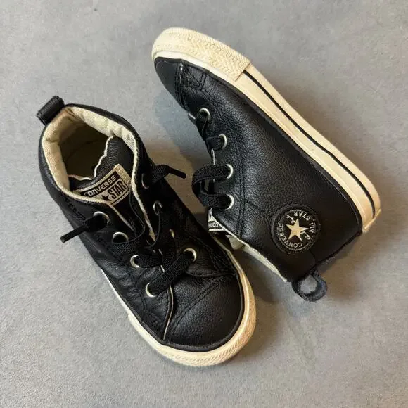 Converse All Star Chuck Taylor Black Leather High Tops Shoes Sneakers Size 6