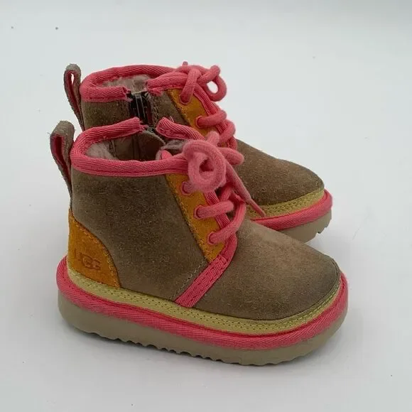 UGG Kids Jorie Tan & Pink Suede Boots – Size 6