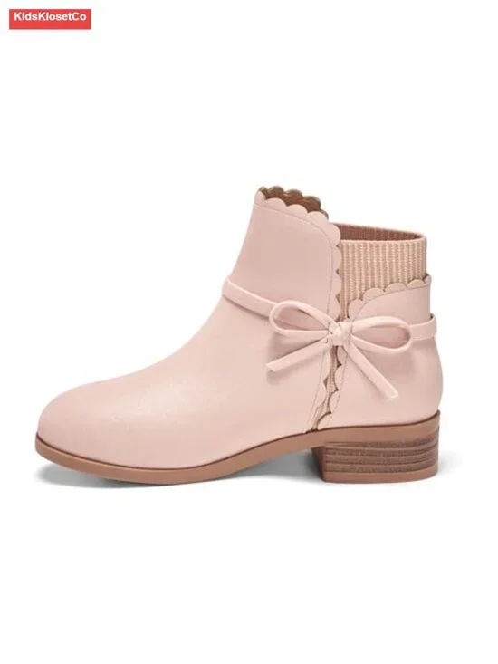 Girls Suede Ankle Booties Pull On Chunky Heel Fluffy Lining