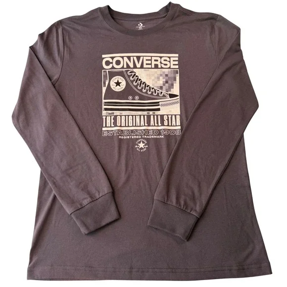Converse Boys XL Charcoal Gray Long Sleeve Graphic T-Shirt All Star Sneaker Logo