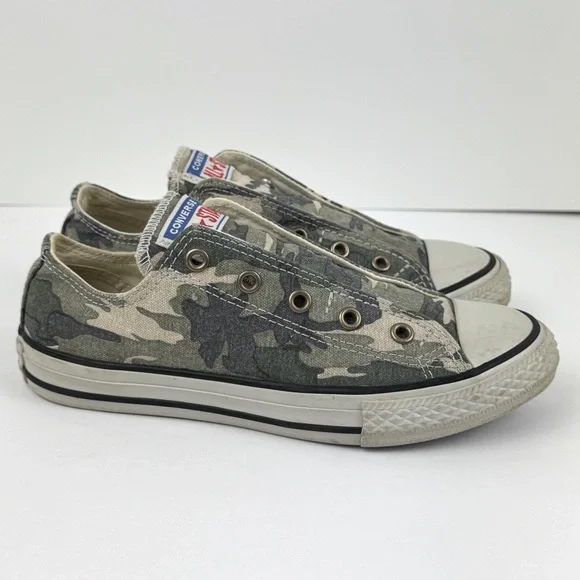 Converse All Star Shoes. Junior Size 2 unisex Camo Laceless Olive Khaki 660976C