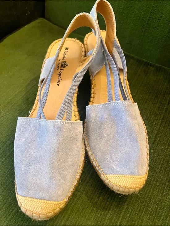 Michele Lopriore- Light Blue Suede Espadrille Slingback Wedges