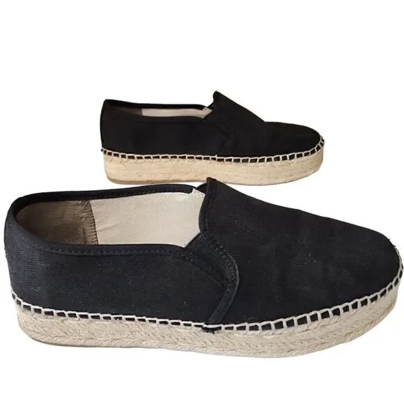 Circus Sam Edelman-Camdyn Black Canvas Rope Platform Espadrille Flats Black, 8.5