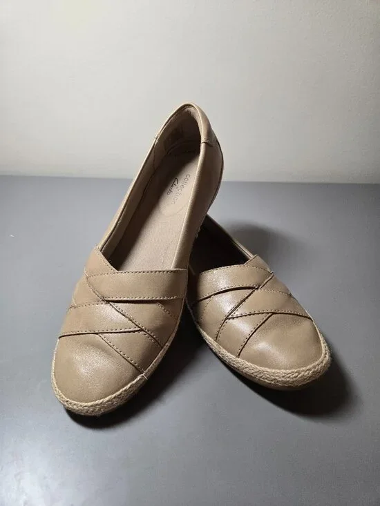 Clarks Collection Women's Danelly Shine Espadrille Tan Slip On Flats Size 8