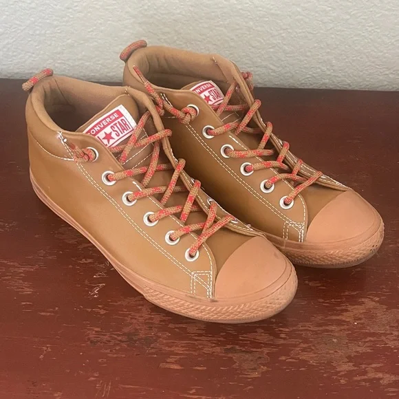Converse All Star Tan High-Top Sneakers with Red‎ Laces