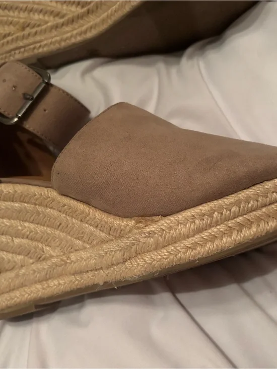 Wedge Espadrille Sandals in Taupe with Ankle Strap