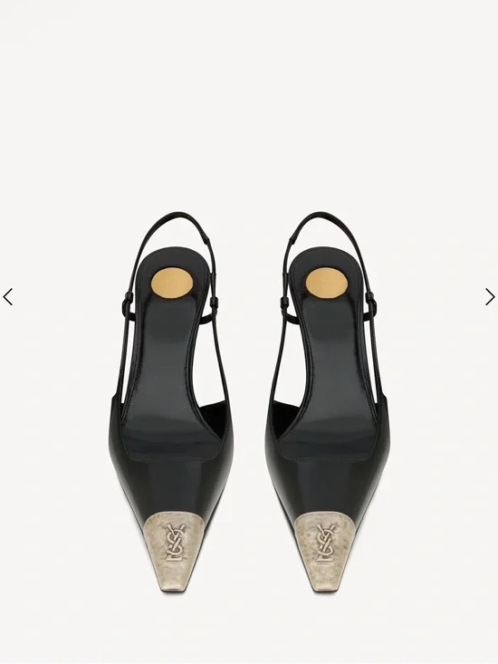 Yves Saint Laurent Black Leather Slingback Espadrilles with Silver Toe Caps