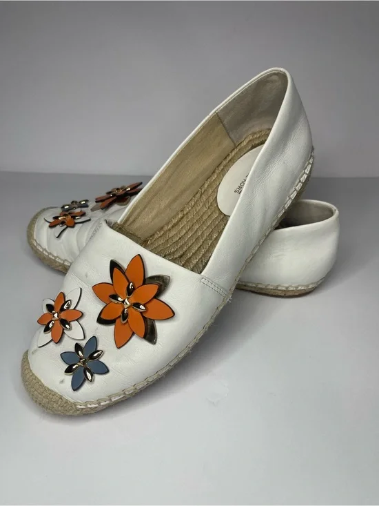 Michael Kors Heidi White Leather Slip-On Espadrille with Floral Accents size 36