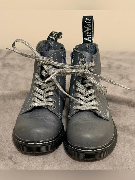 Dr. Martens - 1460 Pascal - Little Kids 9 - Gunmetal Grey Color - Metallic Laces