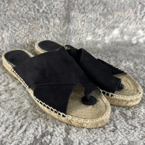 Vince Size 8‎ Suede Crisscross Espadrille Slide Sandal Black Womens