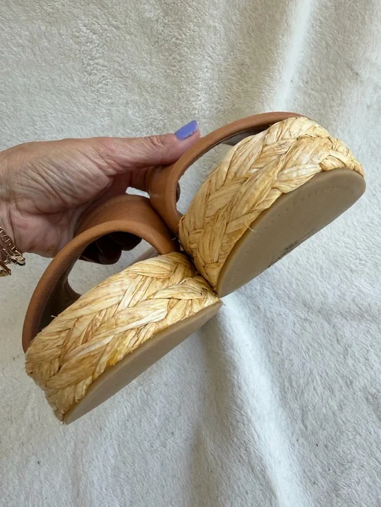 Dolce Vita Chavi Honey Tan Leather Slide Espadrille Platform Sandals Size 7.5