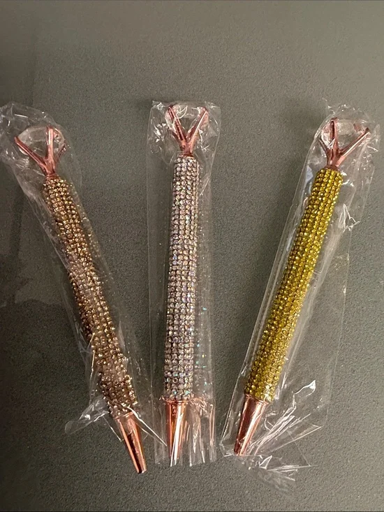 3 Rhinestone Crystal Dotting Pens - Gold, Rose Gold & Silver with refillable ink