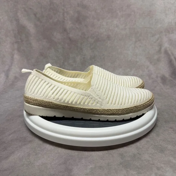 BOBS Skechers Slip On Shoes Women 9.5 Off White Knit Espadrille 113978