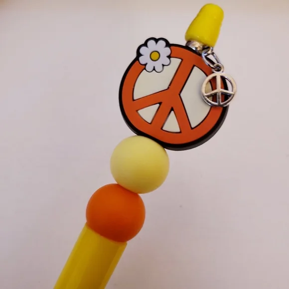 Handmade Peace Beaded Silicone Focal Bead Pen