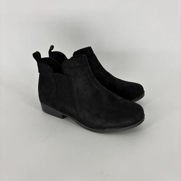 Mia Little Flynn Ankle Boots Black Kids Size 5 Faux Suede Side Zip Low Heel