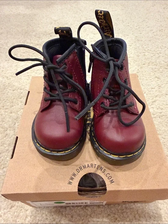 Dr. Martens Kids Burgundy Leather Lace-Up Boots