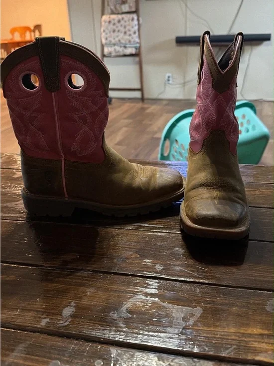 Kids Brown & Pink Western Pull-On Boots