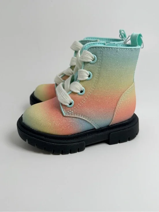 Cat & Jack Pastel Rainbow Glitter Lace-Up Boots - Black Sole