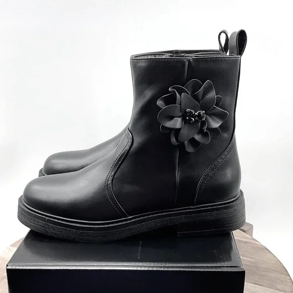 Steve Madden JBilla Black Floral Applique Ankle Boots SF3318-0524 Mens 5