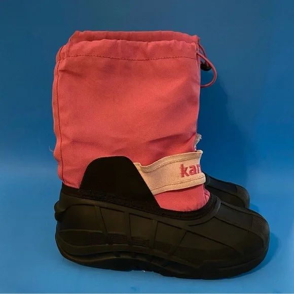 Kamik Boots Girls Size 4 Slip‎ On Pink Black Snow Boot