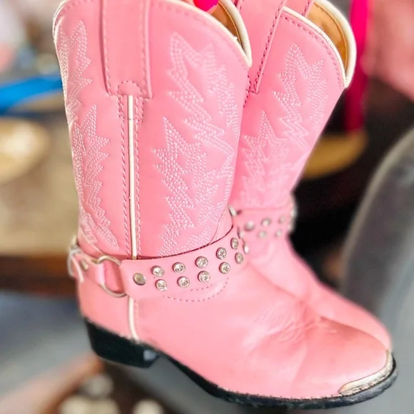 Pink Kids Western Cowboy Boots with Studded Harness