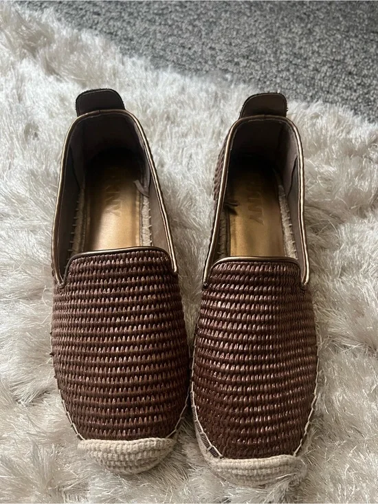 DKNY Brown Woven Espadrille Slip-Ons with Natural Jute Toe