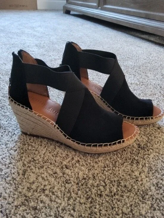 Gentle Souls Black Brand, Open-Toe Espadrille Sandals/Crossover Elastic Strap