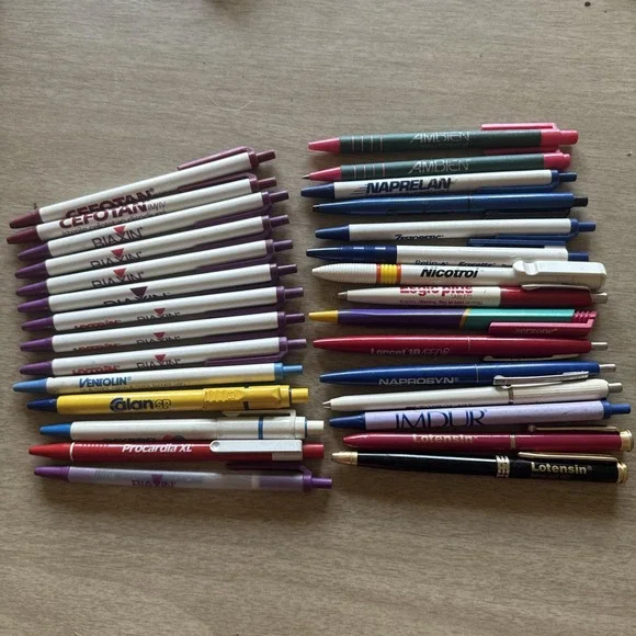 Rx Pharmacy Promotional Ballpoint Pens Lot Of 29 Ambien Lotensin Nicotrol Biaxin