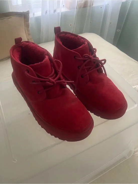 UGG Kids Red Suede Lace-Up Ankle Boots